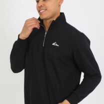 Premium Kalite Üç Iplik Yarım Fermuarlı Relax Fit Siyah Sweatshırt