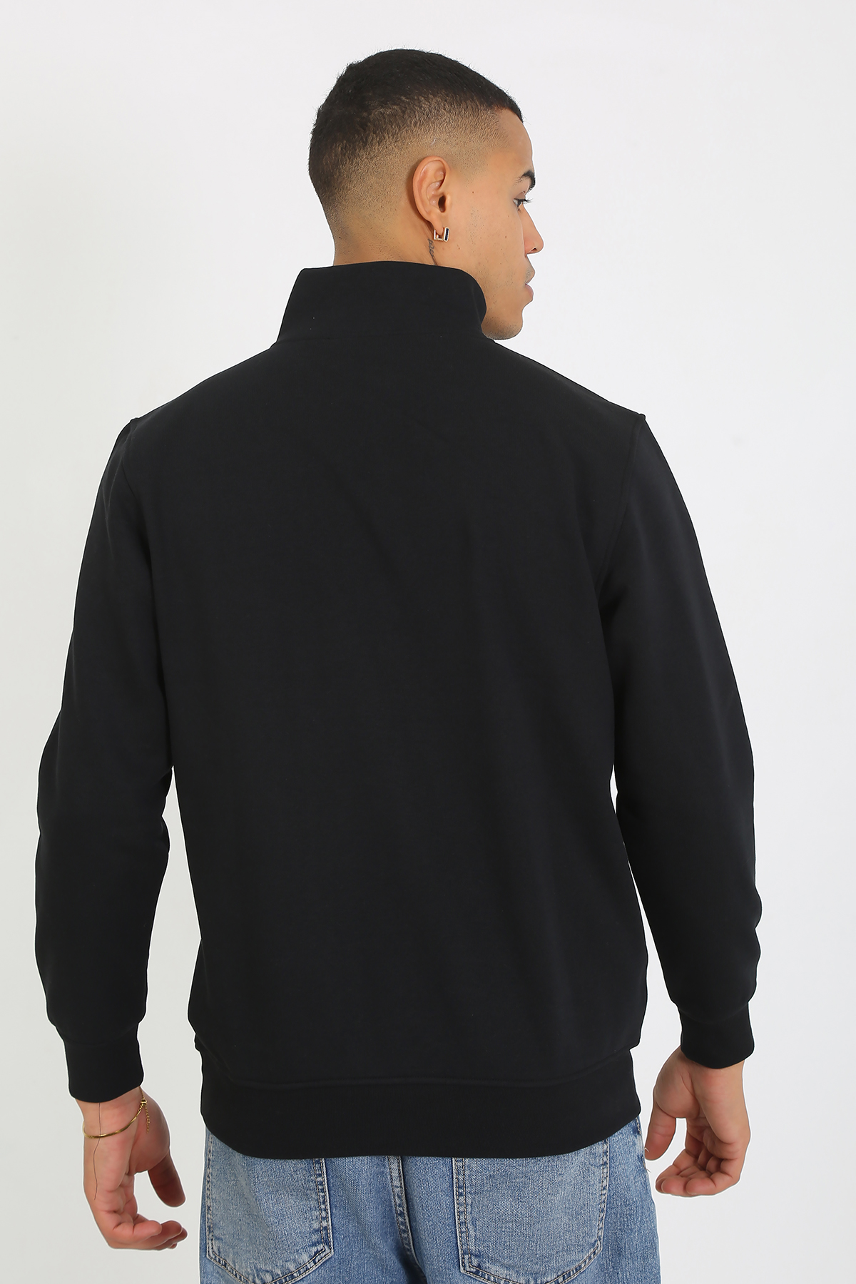Premium Kalite Üç Iplik Yarım Fermuarlı Relax Fit Siyah Sweatshırt - Görsel 9