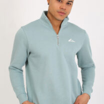 Premium Kalite Üç Iplik Yarım Fermuarlı Relax Fit Mint Sweatshırt