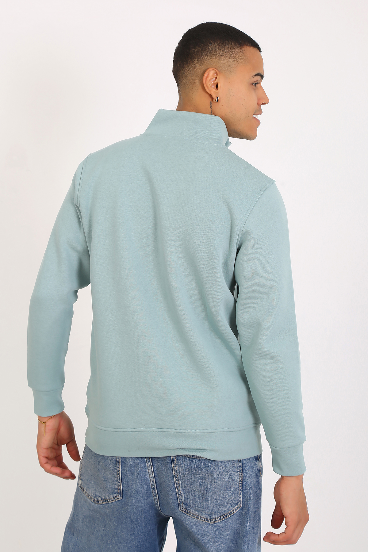 Premium Kalite Üç Iplik Yarım Fermuarlı Relax Fit Mint Sweatshırt - Görsel 10