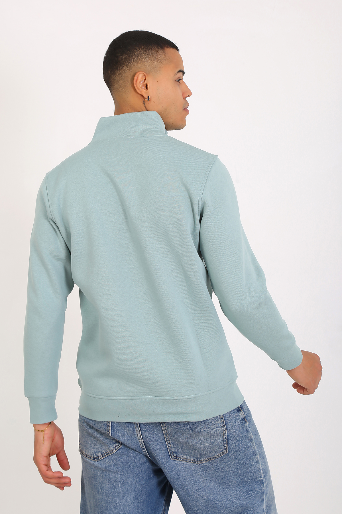 Premium Kalite Üç Iplik Yarım Fermuarlı Relax Fit Mint Sweatshırt - Görsel 11